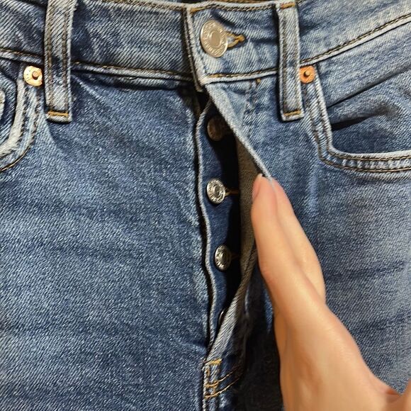 RE/DONE High Rise 70s Stove Pipe Button Fly Raw Hem Denim Jeans Size 26 - Picture 8 of 16
